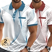 olcso Férfi geometrikus póló-férfi 2 db-os grafikus geometrikus póló rövid ujjú pólóingek üzleti lezser kültéri üzleti athleisure mindennapi viselet gombos zsebes 3D nyomtatás nyári