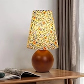 baratos abajur-Abajur redondo com estampa floral pastoral francesa tradicional, base de madeira maciça, 1 luminária de mesa para quarto