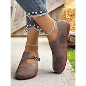 abordables Ballerines femme-Ballerines Mary Jane rétro larges pour femmes avec bride boutonnée, chaussures vintage confortables pour les promenades quotidiennes et les sorties à la ferme
