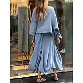 abordables Ensembles-Femmes Élégant Mode Basique Ensembles de Pantalons manche longue Col rond Couleur Unie Extérieur Travail Occasionnel Noir Blanche Jaune Été Coupe régulière