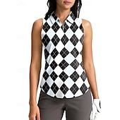 cheap Women&#039;s Shirt-Women&#039;s Plaid / Check Sport Shirt Golf Polo Shirt Tennis Shirt Sleeveless Zipper High Elasticity Moisture Wicking Breathable Tennis Golf Pickleball Turndown Zip Collar Shirt Top Black Tennis Clothing