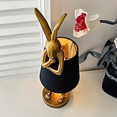 preiswerte Nachttischlampe-Moderne Tischlampe im Hasen-Stil aus der Mitte des Jahrhunderts mit Leinenschirm, USB-betrieben, dekorative Schreibtischlampe, goldenes Finish, sanfte Umgebungsbeleuchtung für Wohnzimmer, Schlafzimmer