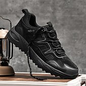 abordables Baskets-Homme Chaussures Décontractées Chaussures de randonnée Marche Occasionnel Cuir PU Maille Confortable Antidérapant Respirant À lacets Noir Jaune Vert Été Printemps