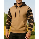 baratos Tês e Camisas-Homens Moletom Moletom de Trilha Top de caminhada Manga Longa Com Capuz Blusas Ao ar livre Leve Elástico Respirável Pullover Poliéster camuflagem Preto Verde Tropa Cáqui Tênis Golfe Corrida