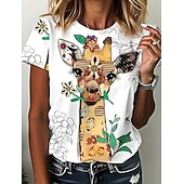  Per donna Maglietta Stampato Grafico Animale Giraffa Vintage Elegante Classico Manica Corta Girocollo Top Regolari Quotidiano Weekend Blu Bianco Giallo Rosa Arancione Estate Primavera