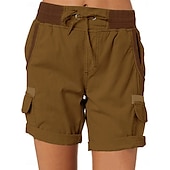 baratos Shorts-Mulheres Bermuda Cargo chinês Moda Roupa de rua Básico Curto Cintura Alta Tecido Cintura elástica Vários bolsos Confortável Macio Micro-Elástica Ao ar livre Rua Branco Azul Marron Verde Verão Normal