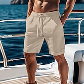 baratos Feriado-Homens Calção Shorts de linho Shorts de verão Shorts de praia Com Cordão Cintura elástica Tecido Conforto Respirável Comprimento do joelho Ao ar livre Diário Praia Férias Moda Preto Branco
