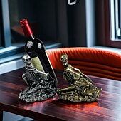 abordables Halloween Cocina-Portabotellas de vino con forma de calavera de Halloween, estante para vino con forma de calavera único, decoración espeluznante para el hogar, soporte creativo para botellas con esqueleto para