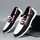economico Casuale-scarpe da barca da uomo bicolore nere e bianche con design classico allacciato, comode ed eleganti, ideali per gite in spiaggia, abbigliamento casual ed eventi estivi