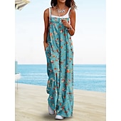 olcso nyaralás jumpsuit-Női Szabályos Jumpsuitek Aktív Virágos Ujjatlan Széles lábszár Kerek Zseb Magas derék Vakáció Napi Normál Sárga Arcpír rózsaszín Katonai zöld Nyár