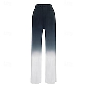 billiga Raka byxor-Dam Rak Elegant Semester Vintage Ankellång Medium Midja Lutning Elastisk Svart och vit lutning Sommar Vår Höst Lös passning