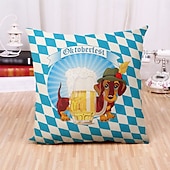 levne Sváteční povlak na polštář-Oktoberfest Dachshund Bavorské Dekorativní Polštáře na Házecí 1PC Měkký Čtvercový Polštář na Pohovku Německý Návrh Piva Bílo-modrý Károvaný