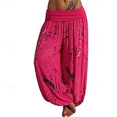abordables pierna ancha y cintura alta-Mujer Pantalones Pantalones palazzo Moda Boho Longitud total Media cintura Estampado Cintura elástica Confortable Cómodo Microelástico Calle Ropa Cotidiana Noche Blanco Amarillo Rosa Verde Ejército