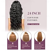 abordables Clip dans les extensions-Extensions de cheveux à clipser 6 pièces 24 extensions de cheveux noirs longues vagues sirène ondulées synthétiques à clipser postiche pour femmes
