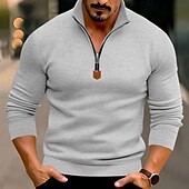 economico felpe in pile-Per uomo Felpa con cappuccio e zip Felpa con zip Felpa con cappuccio in pile Aalbicocca Nero Bianco Vino Rosso Colletto Mao Semplice Zip a un quarto Sport &amp; Outdoor Casuale Quotidiano Streetwear Cool