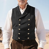 preiswerte Men&#039;s Vest-Herren Weste aus Wildlederimitat Weste Gilet Urlaub Party Geschäft Vintage Frühling Herbst Tasche Knöpfe Polyester Bequem Einfarbig Doppelreihig Revers Normale Passform Schwarz Leicht Braun Blau