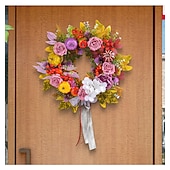 abordables action de grâces et décoration d&#039;automne-Couronne d&#039;automne pour porte d&#039;entrée, Thanksgiving, récolte d&#039;automne, décoration intérieure et extérieure, couronne de vigne de roses et de citrouilles, panneau de porche de ferme rustique suspendu