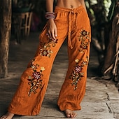 Women's Pants Trousers Palazzo Pants Fashion Streetwear Comfort Full Length High Waist Floral Elastic Waist Comfy Outdoor Comfortable Street Daily Wear Going out Orange Summer Regular Fit3