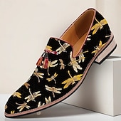 billiga Uttalande Skor-Svarta herrloafers i jacquard med trollsländebroderi, perfekta för kvällssammankomster, bröllop och semiformella tillfällen