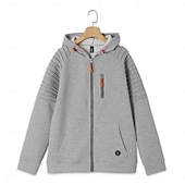 abordables sweats à capuche basiques pour hommes-Homme Sweat à capuche gaufré Sweat à capuche zippé intégral Sweat à capuche tactique Noir Kaki Gris Claire À capuche Uni Fermeture éclair Avec Poches Travail Sport &amp; Loisir Occasionnel Streetwear