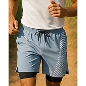 Недорогие Беговые шорты-Men's Running Shorts Pocket 2 in 1 Shorts Casual Sports &amp; Outdoor Summer Quick Dry Lightweight Elastic Breathable Tennis Golf Running Regular Fit Sportswear Activewear Blue Black Ocean Blue