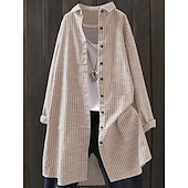 voordelige Overhemdjassen-Dames Overhemdjack Vrijetijdsjas Comfortabel Ademend Knop Afdrukken Casual Ruitjes Vakantie Straat Casual Alledaagse kleding Enkele rij knopen Lang Strijkijzer Normale pasvorm Lange mouw bovenkleding