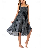 ieftine Fuste grafice-Pentru femei Fustă Linie A Leagăn Casual Boho Maxi Talie Înaltă Fuste Floral Imprimeu Micro-elastic Vacanță Concediu Negru Albastru piscină Portocaliu Verde Vară Poliester