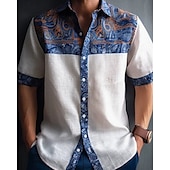 preiswerte Freizeithemden für Herren-Herren Hemd Sommerhemd Freizeithemd Strandhemd Knopfhemd Weiß Blau Dunkelblau Kurzarm Blatt Revers Urlaub Hawaiianisch Druck Bekleidung Polyester Mode Lässig Bequem