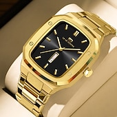 cheap Quartz Watches-VA VA VOOM Top Brand Men Wrist Watches Luxury Waterproof Gold Black Silver Date Week Display Square Watch for Men Stainless Steel Watc