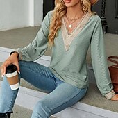 preiswerte Damen Einfache Oberteile-Damen Bluse Farbblock Modern Lässig Langarm V Ausschnitt Normale Oberteile Täglich Ferien Patchwork Gras-Grün Erröten Sie Rosa Schwarz Rosa Wein Sommer