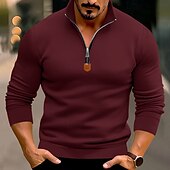 economico felpe in pile-Per uomo Felpa con cappuccio e zip Felpa con zip Felpa con cappuccio in pile Aalbicocca Nero Bianco Vino Rosso Colletto Mao Semplice Zip a un quarto Sport &amp; Outdoor Casuale Quotidiano Streetwear Cool