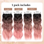 baratos Clip nas extensões-Extensões de cabelo de 20 polegadas com clipe, extensões de cabelo sintético longo e ondulado, extensões de cabelo rosa grosso com clipe, extensões de cabelo de trama dupla para mulheres