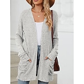 abordables Cardigans et vêtements d&#039;extérieur-Femmes Pull Cardigan Élégant Mode Streetwear Couleur Unie Ouvert devant Avec Poches Tricoté manche longue Hauts Réguliers Tricoter Extérieur Quotidien Week-end Rose Claire Bleu Automne Hiver
