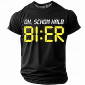 お買い得  メンズおもしろTシャツ-男性用ユーモラスグラフィックTシャツ - &#039;Oh Schon Halb BI:ER&#039; デジタル時計ビールの言葉遊びTシャツ、ビール愛好家向け