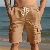 baratos Feriado-Homens Shorts de algodão e linho Bermuda Cargo Calção Shorts de verão Com Cordão Cintura elástica Bolso multi Tecido Conforto Vestível Comprimento do joelho Ao ar livre Esporte Diário Moda Casual