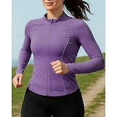 cheap Running Jackets-Women&#039;s Running Jacket Outdoor Jacket Full Zip Slim Long Sleeve Outerwear Athletic Sun Protection Quick Dry Lightweight UV Cooling Tennis Golf Running Sportswear Activewear Solid Colored Black White
