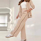 baratos Fatos de treino-Mulheres Moletom Calças de perna larga Bolsos Riscas Jaqueta Conjuntos Outono ダークカーキ Preto Academia Exercite-se Esportivo A Prova de Vento Manga Longa Esporte Roupas Esportivas Micro-Elástica Normal