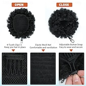 economico Code-Extension per coda di cavallo con coulisse e chignon afro corto, parrucche afro corte, chignon riccio, posticci per donna, clip su posticci sintetici ricci e crespi, nero naturale 1b