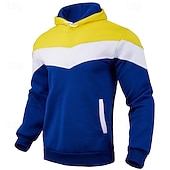 economico felpe con cappuccio da uomo di base-Per uomo Felpa con cappuccio Nero Blu marino Blu Arancione Cachi Con Cappuccio Blocco di colori Patchwork Sport &amp; Outdoor Quotidiano Ferie Poliestere Streetwear Essenziale Casual Primavera Autunno
