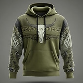 baratos roupas de capuz masculinas estampadas-Homens Cowboy Moletons Moletom Moletom Moletom com capuz Gola Redonda Étnico Impressão 3D Feriado Viagem Streetwear Azul Marron Com Cordão 3D Outono Inverno Designer