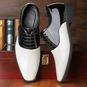 economico Formale-scarpe oxford da uomo in vernice bianca e nera – classiche scarpe formali con lacci per matrimoni, serate di gala ed eventi serali