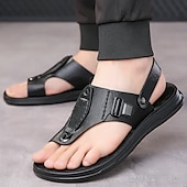 levne Sandály na dovolenou-Pánské hnědé sandály z umělé kůže s retro přezkou a oporou klenby, ideální pro každodenní chůzi, outdoorové nošení a dovolenou.