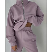 tanie dresy-Damskie Spodnie dresowe Dres polarowy Góra ścieżki Zamek 2-częściowa Solidne kolory Rozpinana bluza i spodnie dresowe Zestawy odzież Jesień Leśna zieleń Granatowy Siłownia Sportowy Bieganie Keep Warm