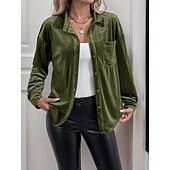 preiswerte Damen Einfache Oberteile-Damen Hemd Einfarbig Elegant Stilvoll Lässig Langarm Hemdkragen Normale Oberteile Täglich Knöpfe Rote Blau Braun Grün Sommer Frühling