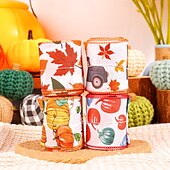 baratos decoração de ação de graças e outono-1 rolo de fita de estopa de outono, fita com borda de arame xadrez de búfalo com padrão de abóbora, fitas artesanais com tema de Ação de Graças, fitas rústicas de colheita de outono para embrulhar