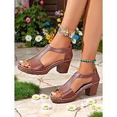 economico Sandali Casual-sandali da donna con tacco a blocco retrò e ritagli – comode scarpe aperte in similpelle nera con suola spessa per mercati del fine settimana, cene all&#039;aperto e feste in giardino