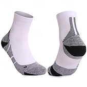 abordables Calcetines deportivos-1 par de calcetines de senderismo para hombre, calcetines deportivos transpirables, antiampollas, que absorben el sudor, antibacterianos, para exteriores, de un cuarto de tripulación, de algodón, con parches, violeta, negro y blanco, para esquí, snowboard