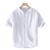 cheap Shirts-Men&#039;s Oktoberfest Shirt Lederhosen Shirt Band Collar Linen Shirt 100% Cotton Beer Costume Short Sleeves Bavarian German Alpine Wiesn Party Beer Carnival Festival Traditional Style Cloth