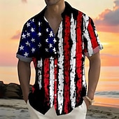 voordelige Vlag patroon-Independence Day Voor heren Amerikaanse Amerikaanse vlag Vaderlandslievend Vierde juli Overhemd Zomer overhemd Overhemd met knopen Korte mouw Mode-casual Feestdagen Zomer Lente Strijkijzer
