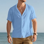economico camicie casual da uomo-Per uomo Camicia Camicia Estiva Camicia casual Camicia da Spiaggia Camicia con Bottoni Nero Bianco Blu marino Kaki Grigio chiaro Manica Corta Semplice Scollo a V Vacanza Camicia hawaiana Abbigliamento